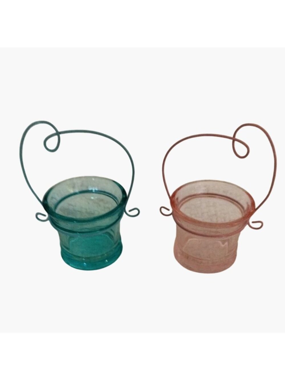 Mini Glass Bucket Candle Holders Pink Blue Baby Shower Reveal Votive Lot 2